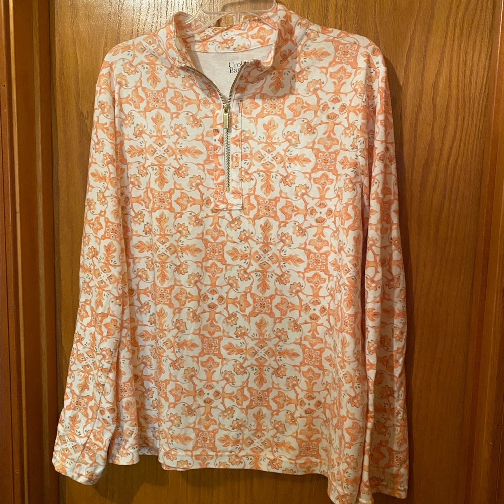 Croft & Barrow 1/4 Zip XXL Peach and White Long Sleeve Top